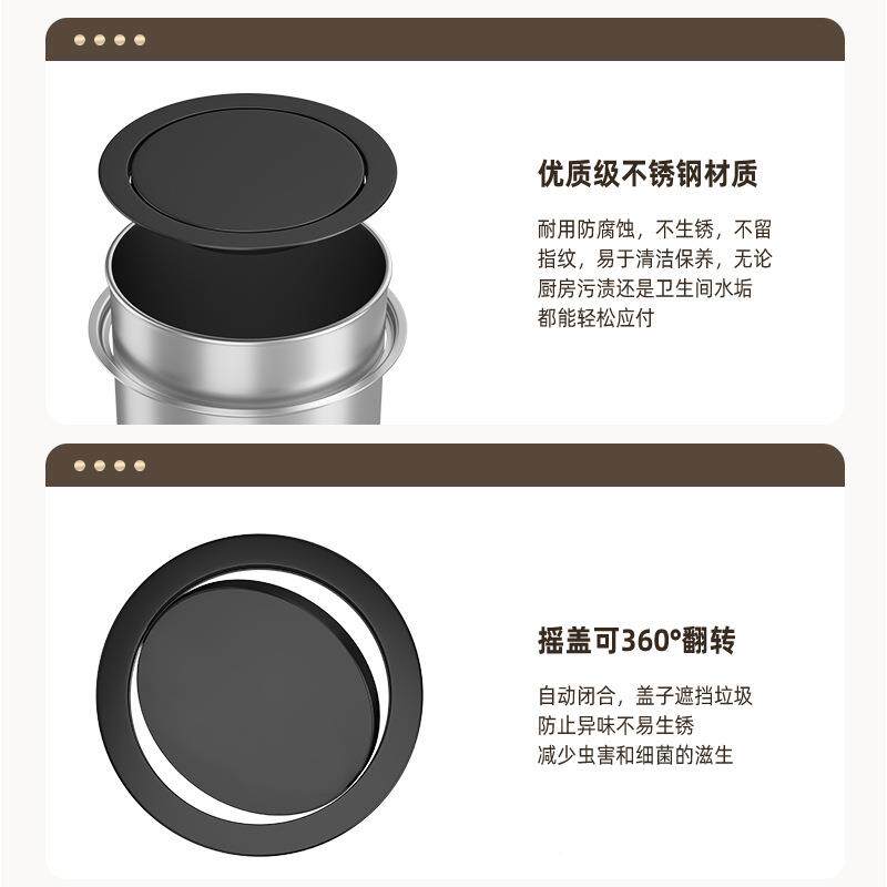 厨藏房台面挂式单垃圾桶不锈盖钢子台面盖子买洗手间隐式卫生桶圆