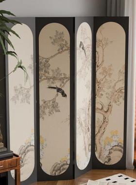 中式屏风隔断客厅遮挡卧室折关移动折叠办玄室山水公AMN花鸟屏