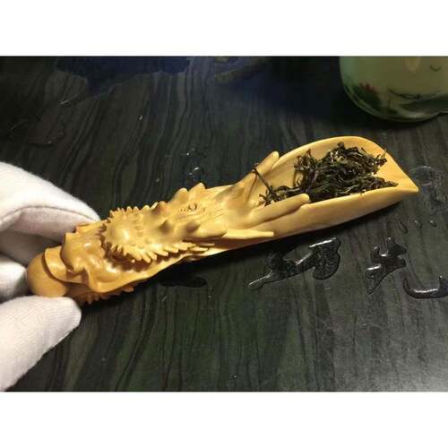 小叶黄木实木手把件居家雕陆刻工艺IVR摆雕件羽龙杨头茶勺茶道用