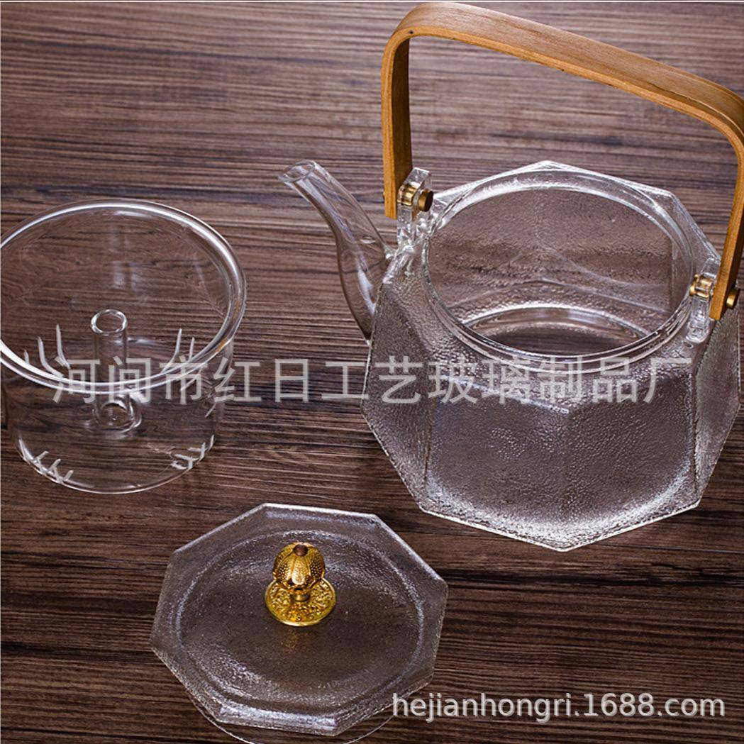 玻璃烧壶煮茶水器滤泡茶壶温耐热竹把锤纹377提梁壶茶过具电陶高