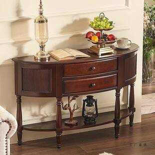 美式复古半桌玄关台厅简客约关玄柜实381木门厅边桌装饰圆储物柜