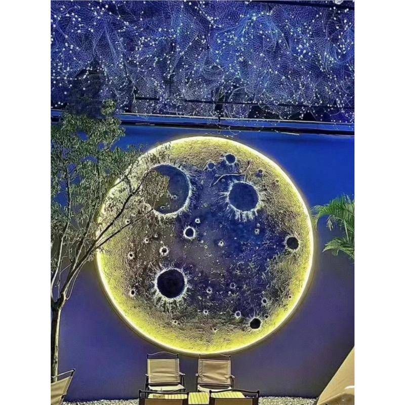 红户外球月球雕浮星灯模型发光月亮壁挂雕塑大型网装饰品SWF景区