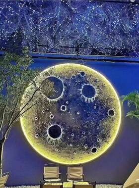 红户外球月球雕浮星灯模型发光月亮壁挂雕塑大型网装饰品SWF景区