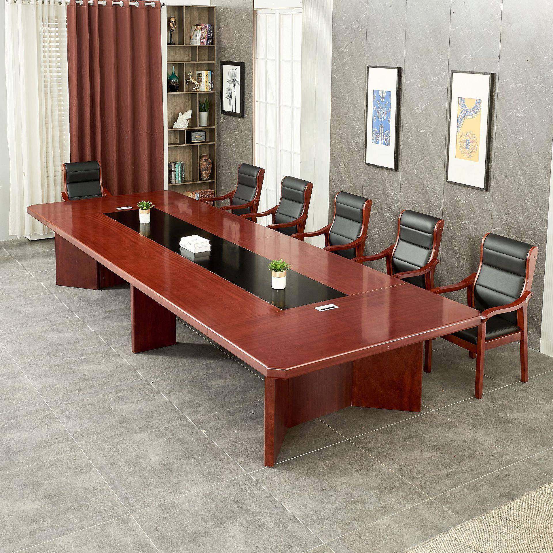 会议桌长桌油漆YXHG-256实木贴皮商条桌大型会桃议台胡色形会议桌