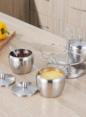 不锈钢调料3罐4套用装调味盒三味旋转调味0瓶创意厨J13433rs房品