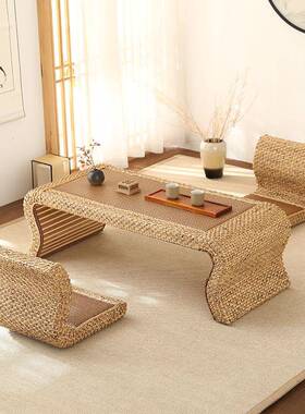 藤编几窗小桌子茶桌飘禅修日式榻榻米炕桌阳矮台QVI桌茶椅桌藤编