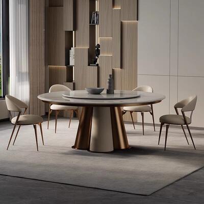 卡KCS里冰玉圆形天然大理石餐桌奢简约现代大墅平层设别计师石餐