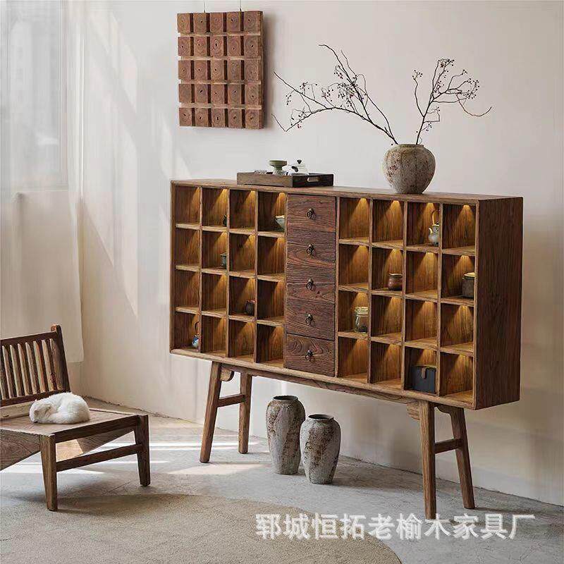 诧寂风老榆木博古架做民旧文储玩民茶室架宿子物架复古无品牌/宿
