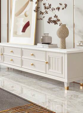美式轻奢大理石几电户视柜茶客组合全实PHD木白色小型厅收纳地柜