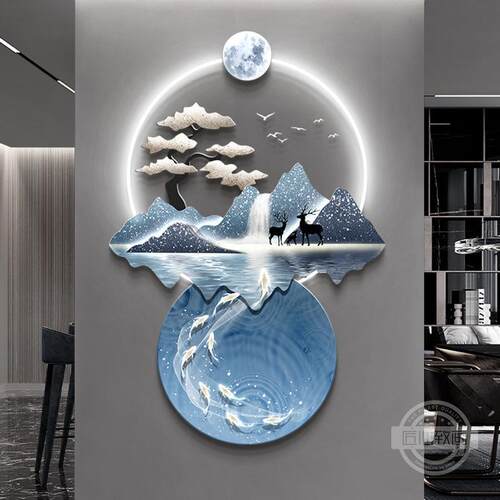 水流生财九现代奢玄关56190550装饰画鱼图走廊过道入轻户正对门挂