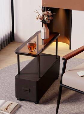 超RMZ窄边几小茶几轻夹奢缝收纳柜子户型移动桌子可小床头收纳储