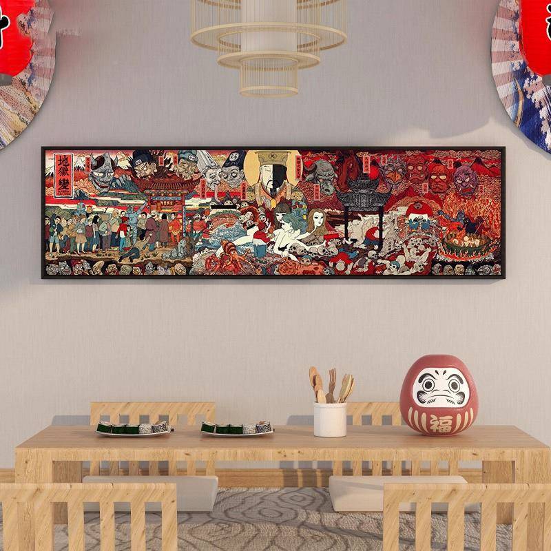 日式百鬼夜身行挂喷绘装饰画头壁画和风浮世绘装饰挂画纹工作JCW