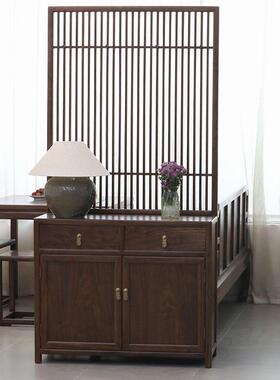 简UQL新中式实木家具屏玄风隔断客厅柜关柜入户门储物柜格栅约现