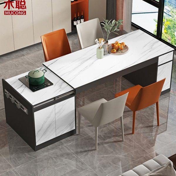 轻奢伸缩岩板岛台餐桌一体中岛台吧台开放式厨房料理台储物柜8E30,住宅家具,岩板餐桌,淘宝优惠券,粉丝福利购,淘宝优惠卷