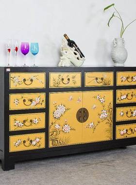 仿古古中式餐边柜实绘木复装玄关柜手工彩68618客厅靠饰墙茶水柜