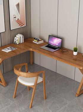 全实木办L书桌转角台式电脑桌卧室型VLE家用拐角作台墙角学习工公