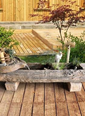 水磨坊式仿木水槽竹子循环流水摆件中石水磨槽养鱼庭池院造景DFP