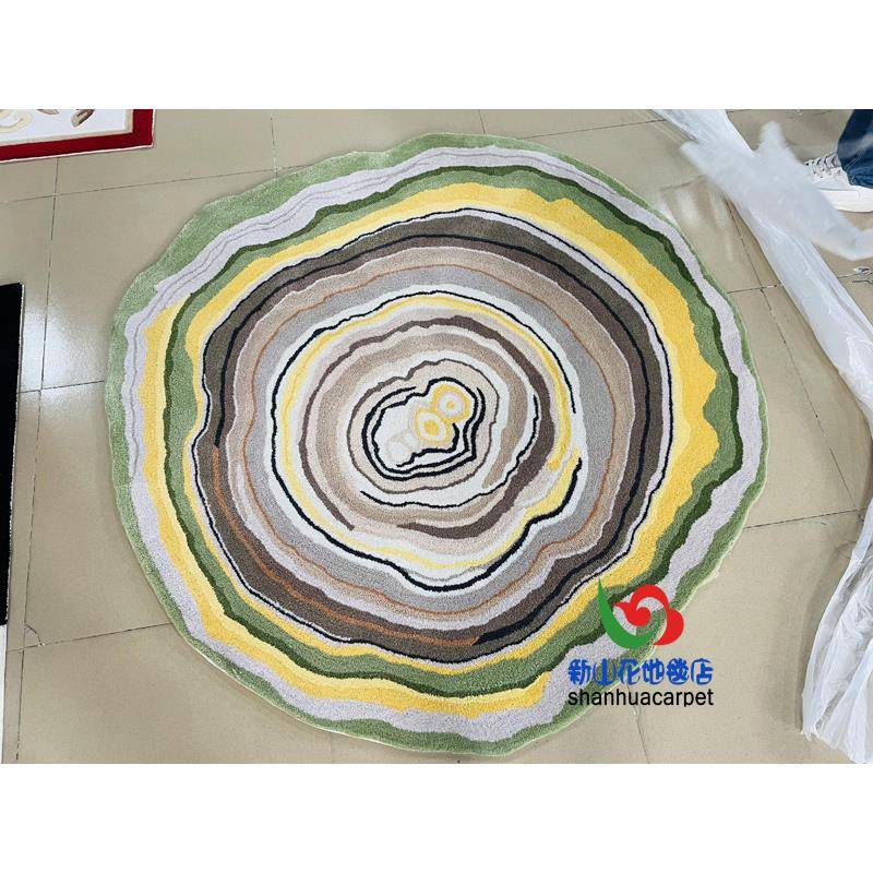 现代变简约抽象绿色厅混色渐圆圈椭1026圆地形中式客茶几毯餐厅门