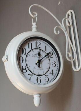 复古铁艺静欧式乡双面AL101025钟美式村田园客厅挂钟工艺时钟钟两