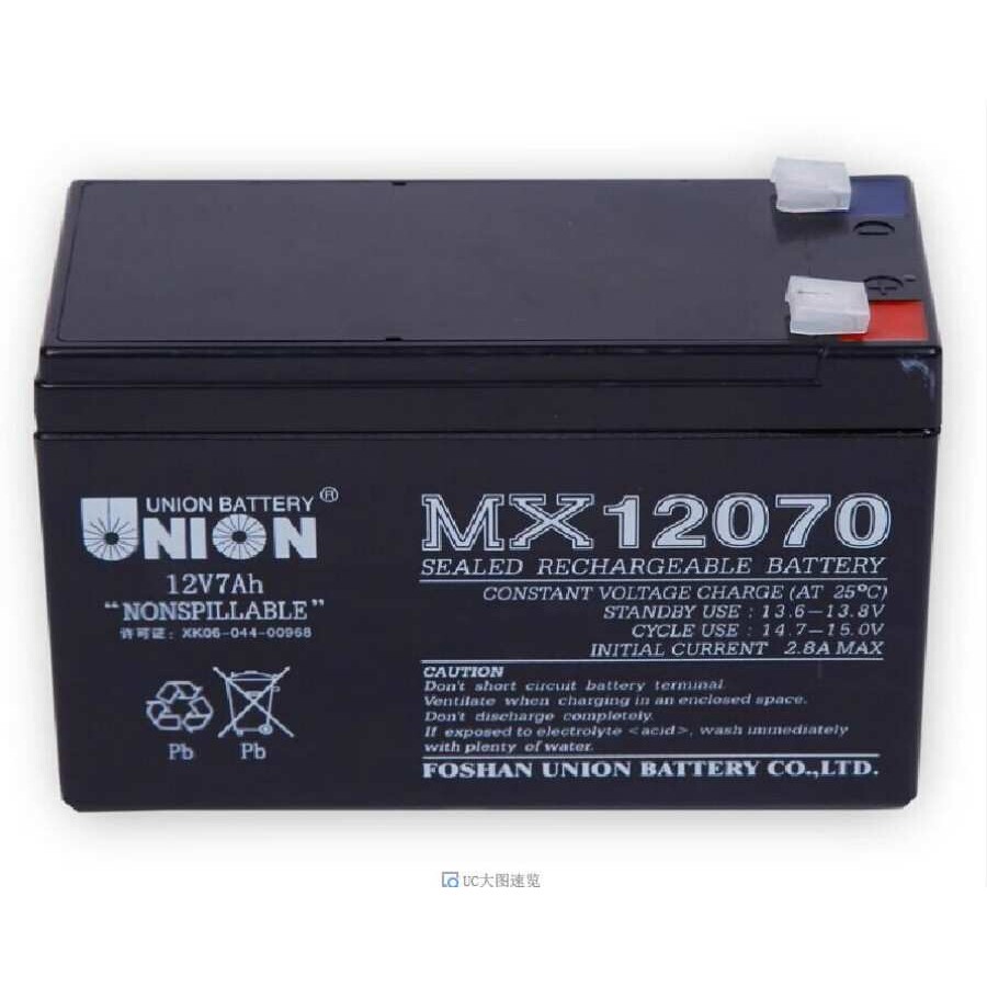 韩国UNIOON蓄电池12V7AH友联MX12070 应急电源免维护铅酸蓄电池