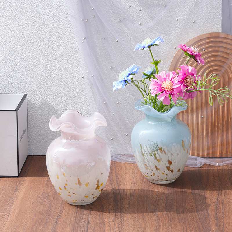 墨雨云烟琉璃彩色花瓶玻璃花插网红轻奢玻璃水培容器手工吹制摆件