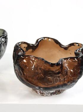 璃简约棕色灰色手工琉果盘中式茶OQL艺室售楼处客厅玄关花桌软面