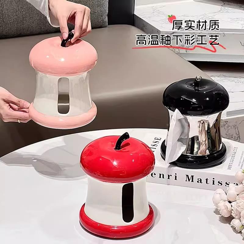 苹果纸盒子客厅创感意纸巾茶几摆抽件高纸巾盒级陶瓷抽纸盒多巴胺