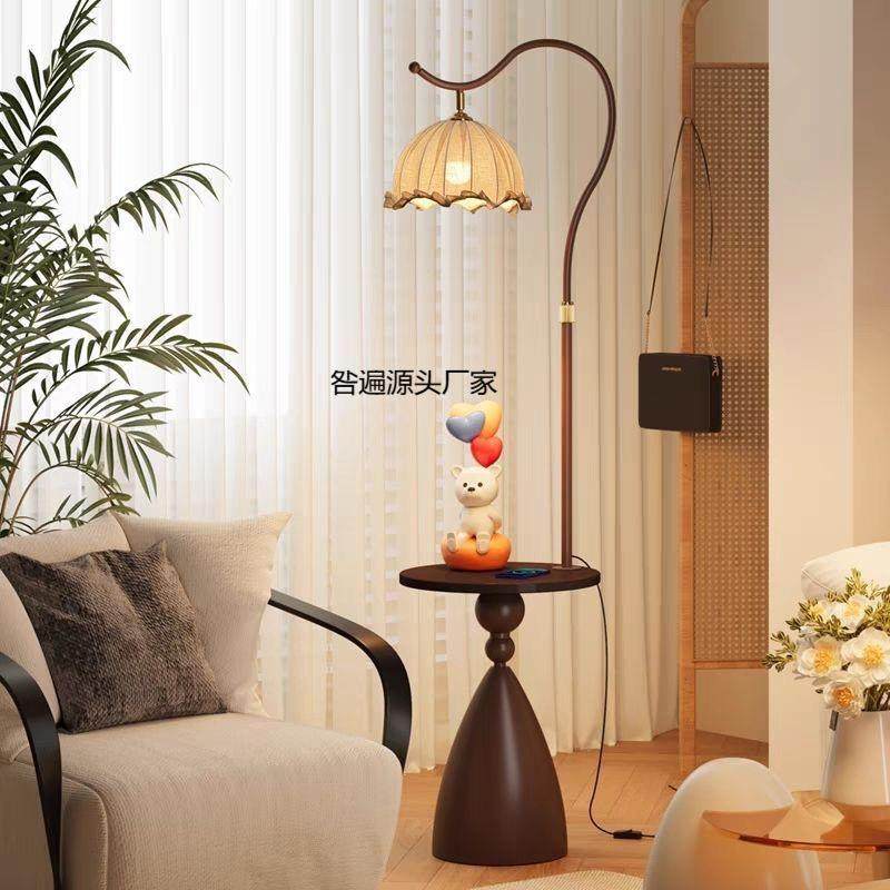 落地灯客厅沙发边几中古法式美式复古床头置物架一体卧室立式台灯