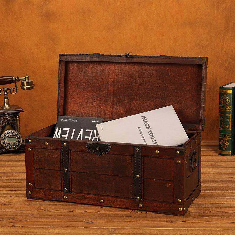 欧式复古带锁大木箱手工做旧老式收纳箱子橱窗摆件拍摄道具装饰,收纳整理,收纳箱,淘宝优惠券,粉丝福利购,淘宝优惠卷