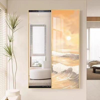 现代简约玄关推拉全身镜装饰画抽象隐藏式试衣镜挂画卧室镜子壁画