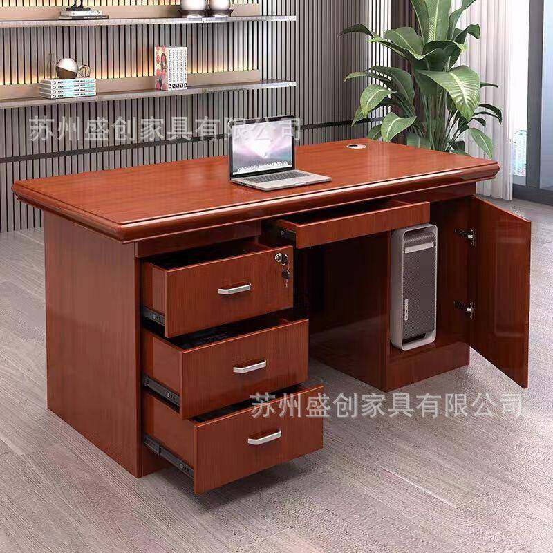 办公家具大班台经理主管老板桌油漆贴实木皮大班台红胡桃总裁桌椅