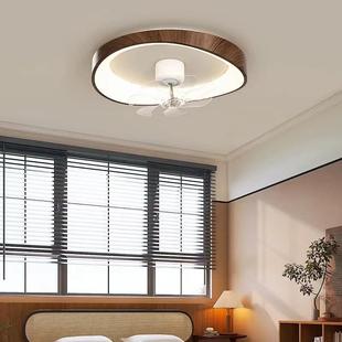 卧室风扇灯中古风复古胡桃色旋转摇头吸顶电扇主卧房间一体吸顶灯