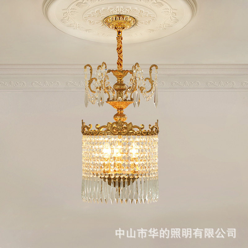 法式卧室床头小吊灯复古轻奢欧式别墅走廊过道餐厅吧台全铜水晶灯