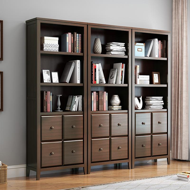 现代简约实木书柜黄杨木置物架办公文件柜落地书架家用收纳柜包邮