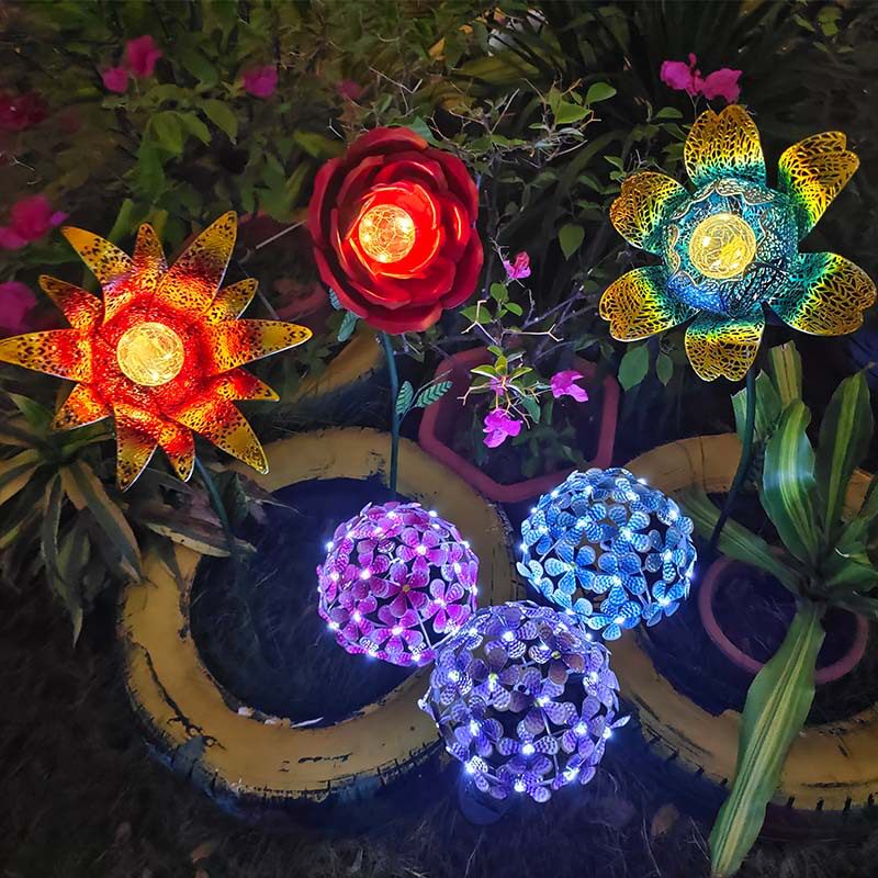 户外庭院铁艺绣球花太阳能灯摆件
