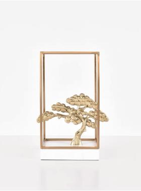 新中式铜摆件大理石茶几电视柜创意青松家居摆设品设计师软装饰品