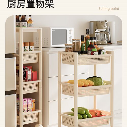 厨房置物架家用收纳储物架子落地多层用品大全小推车多功能蔬菜篮