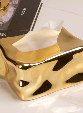 现代极简轻奢多色树脂冰块镜面纸巾盒化妆镜桌面装饰几何软装摆件