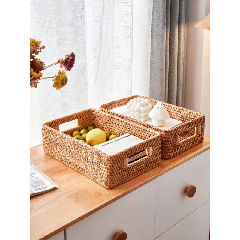 编织篮子桌面置物篮藤编收纳筐家用浴室收纳篮电视柜收纳盒