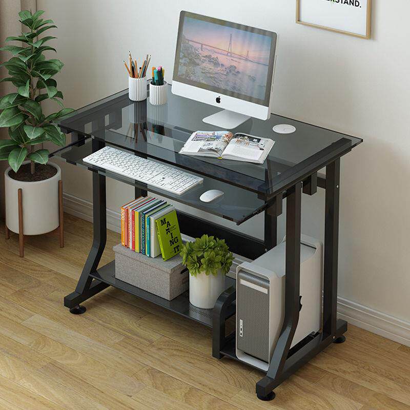 钢化玻璃电脑台式桌家用小型笔记本简约书桌可移动卧室工作写字台