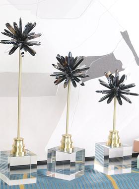 现代简约黑色玛瑙条电视柜摆件样板间客厅玄关酒柜桌面水晶装饰品