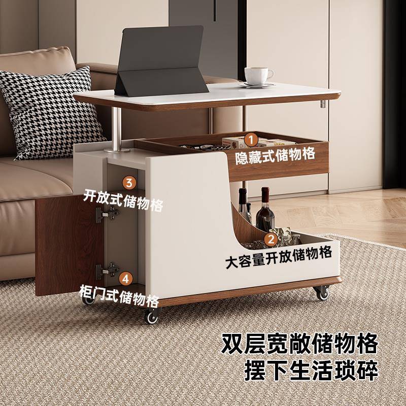 实木沙发边几多功能升降茶几床头边柜客厅家用小户型移动推车茶台