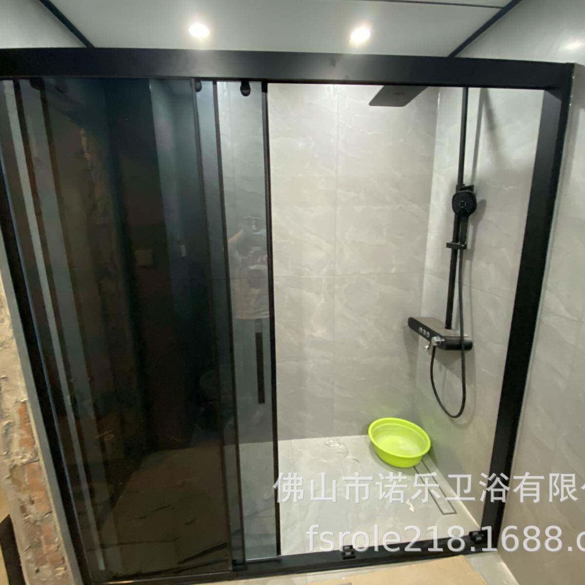 简易淋浴房整体浴室移门钢化玻璃黑色弧扇形隔断洗浴屏