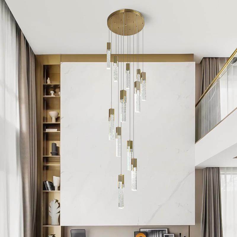 现代简约轻奢水晶旋转长吊灯别墅loft公寓复式楼梯间中空LED吊灯,家装灯饰光源,智能吊灯,淘宝优惠券,粉丝福利购,淘宝优惠卷