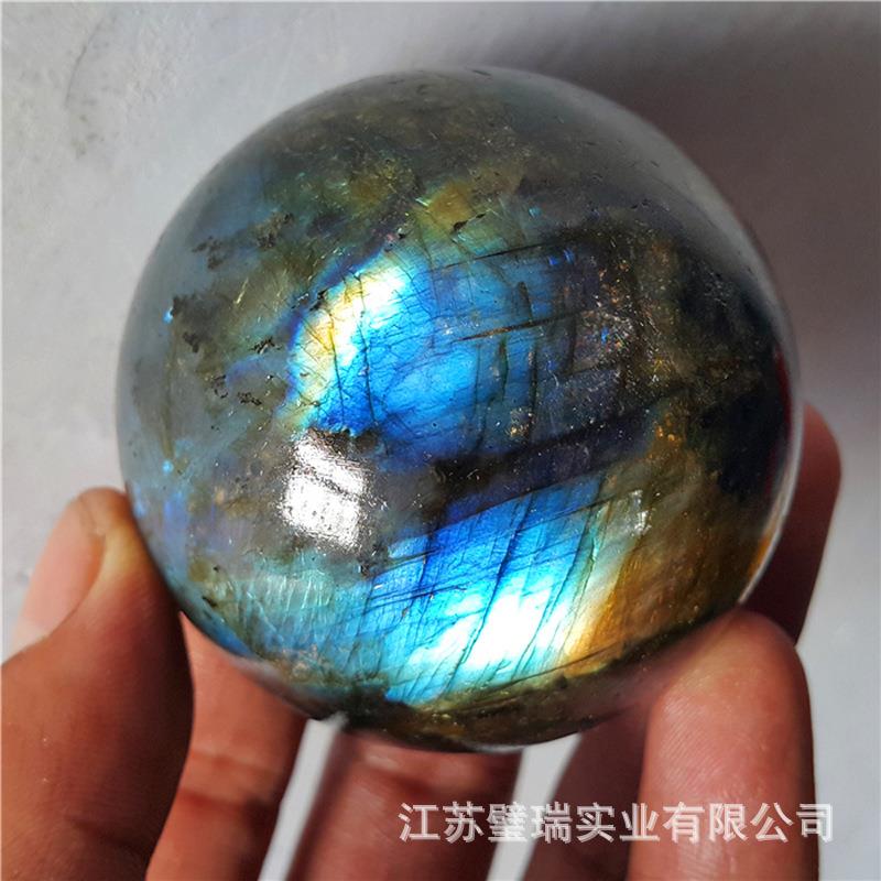 天然马达加斯加拉长石球月光石球摆件公司开业风水摆件