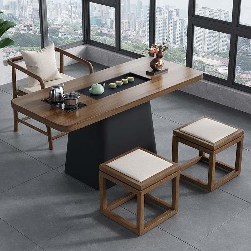 现代简约小户型阳台实木茶桌椅组合茶盘烧水一体家用茶台2024新款