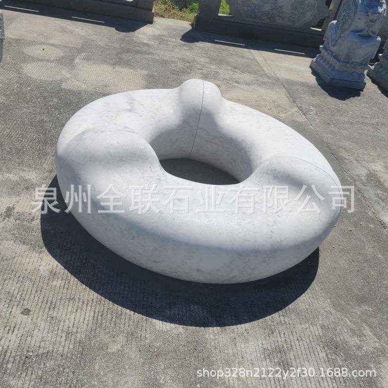 汉白玉大理石圆形坐凳座椅景观石石雕凳子石头椅子园林公园石椅