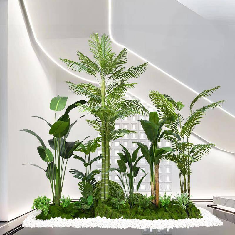 仿真植物造景大型散尾葵旅人蕉盆栽办公室餐厅楼梯下橱窗绿植装饰