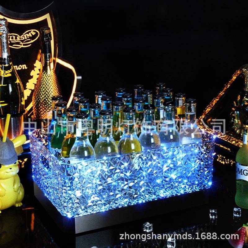 新款钻石酒吧发光冰桶led夜店方形啤酒桶ktv防水酒托大容量清吧