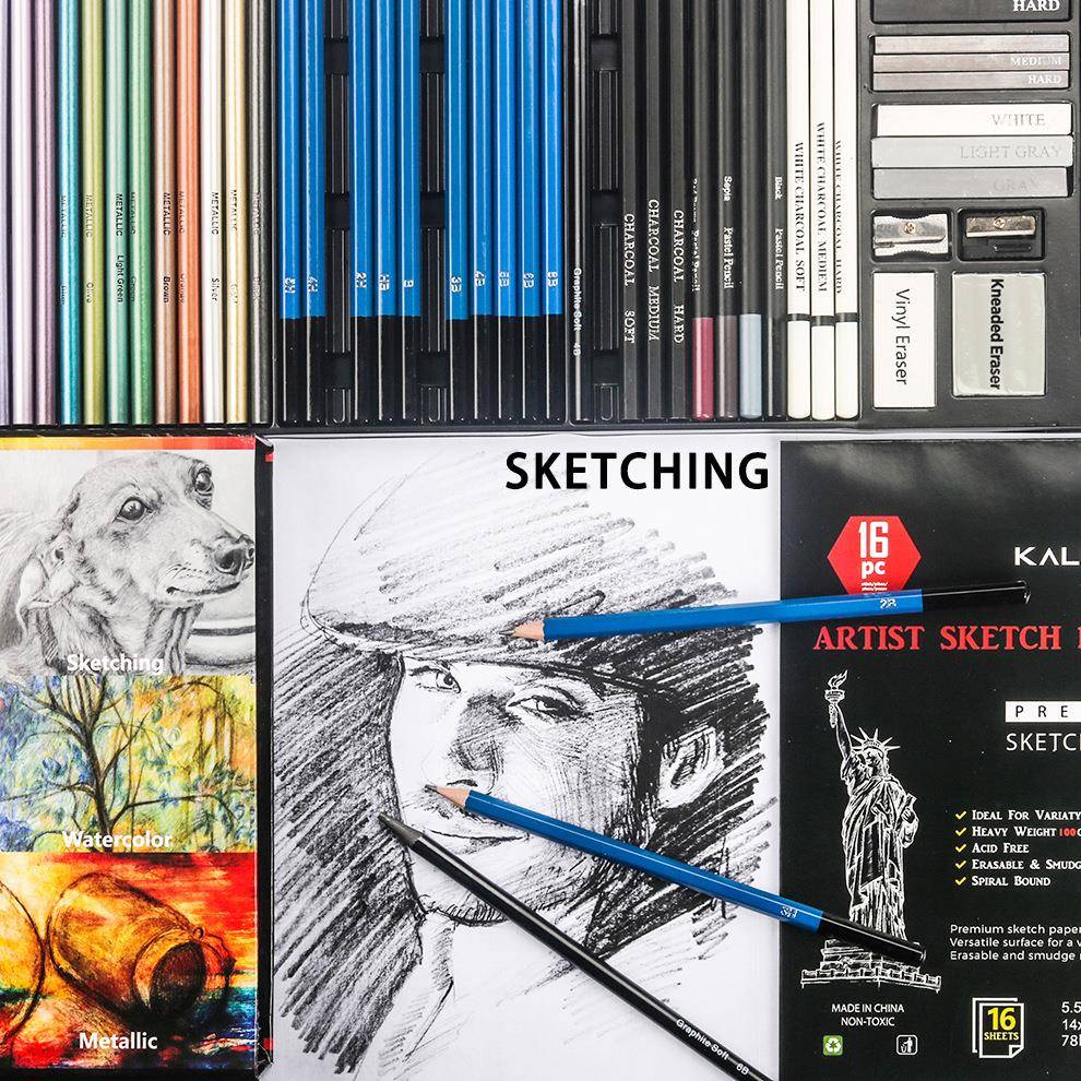 新品142件纸盒绘画铅笔套装彩色铅笔素描工具美术绘图铅笔